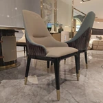 High-Back Leather Dining Chair with Woven Upper Panel and High-Gloss Wood Back